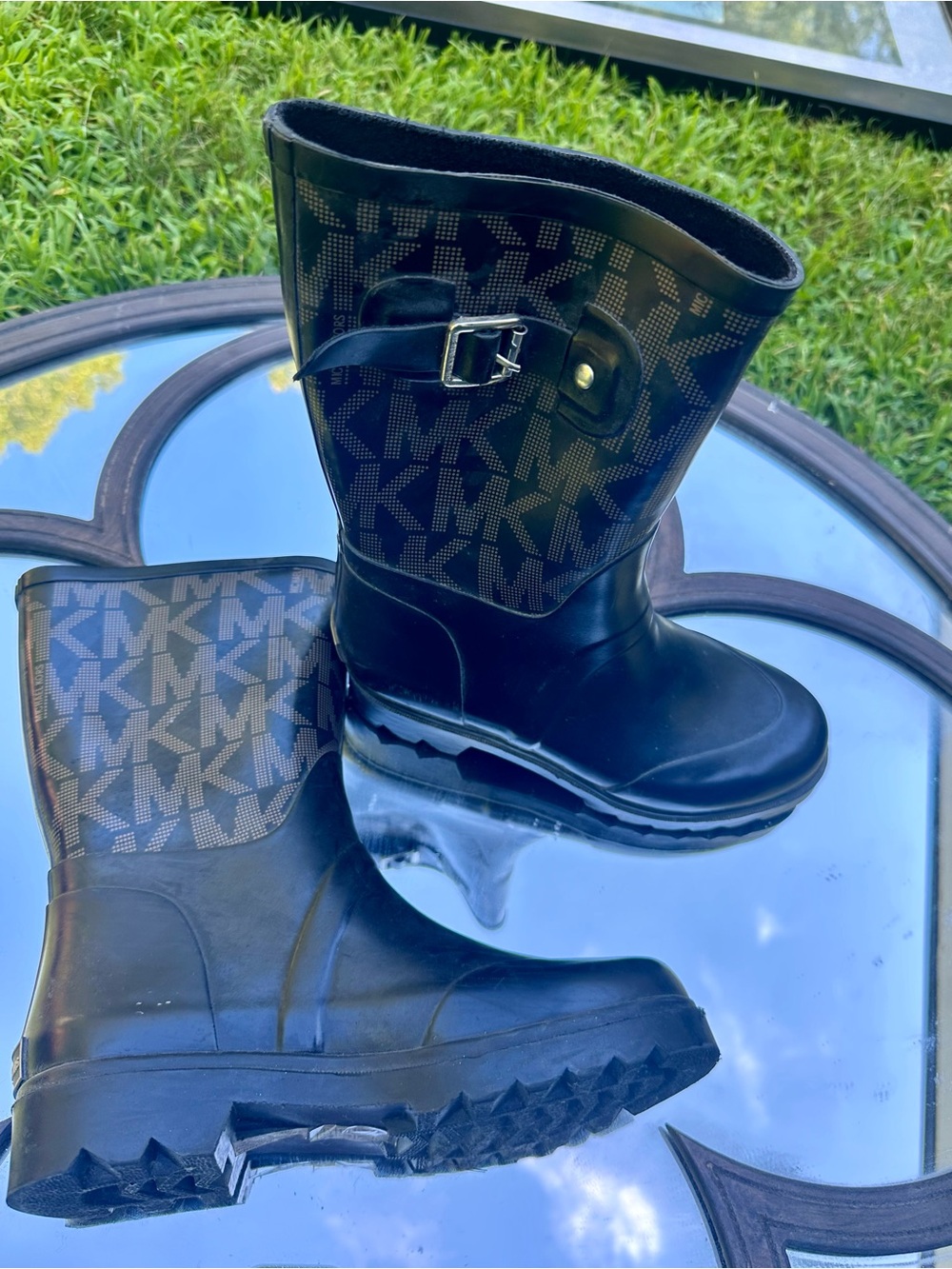 Michael Kors Black Logo Rain Boots with Buckle Detail